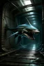 Placeholder: urban humanoid bipedal muscular brutish half-shark thresher shark in a sewer digital art