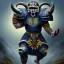 Placeholder: a Big-horn Ram warrior in navy blue and yellow battle armor, a highly detailed illustration, background of Inka jungle, American football in hand, realistic render, 8 k, micro detail, intricate, elegant, centered, digital painting, Artstation, smooth, sharp focus, illustration, artgerm, tomasz alen kopera, peter mohrbacher, donato giancola, joseph christian leyendecker, wlop, boris vallejo