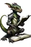 Placeholder: kobold from dungeons and dragons, grey diamond - shaped scales, big magic book