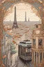 Placeholder: Lisbon city view with famous tram and eiffel tower in background, detailed art nouveau style, art deco, fantasy, intricate, organic