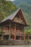 Placeholder: Toraja house with views of the hills and mountains