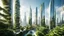 Placeholder: A futuristic skyline dominated by organic skyscrapers that pulse with energy and merge seamlessly with lush, vertical gardens