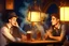 Placeholder: Smoky pub, cheerful young men drinking around a table, a policeman looking thoughtfully at the ID card of one of the boys, lantern light