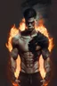 Placeholder: Boy with muscle and black clothes and power fire