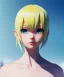 Placeholder: Anime girl cute neck head portrait, princes costume, village, meditation, cyberpunk, 8k quality, blue eyes, yellow hair, headset, tatto face, big sword