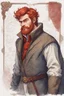 Placeholder: man, medieval, fighter, russian, croocked nose, czar, rich, simple clothes, short messy hair, thick beard, oligarch, leather coat with fur, brocade clothes, pencil drawing,red hair, muscles, background frame, 20 years old