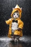 Placeholder: baby cat in raincoat. Chibi, Photograph, Canon DSLR, Tilt - shift, black background, high definition, Complete and coordinated composition, 8k