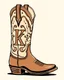 Placeholder: cowboy boots with a large "K" in the pattern on the side of the closer boot. Vector illustration with bold linework