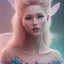 Placeholder: a large pink castle, a cheerful fairy in front, big smile, pink, blonde hair, beautiful, whole face, whole top hair head, wide open blue eyes, transparent wings onn the back, hyperrealism, masterpiece, expert, cinematic lighting, sharp focus, 8K, pastel, macro lens, woman, detailed, flower