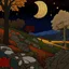 Placeholder: Colourful, peaceful, Egon Schiele, Max Ernst, Vincent Van Gogh, night sky filled with galaxies and stars, rocks, trees, flowers, one-line drawing, sharp focus, 8k, deep 3d field, intricate, ornate