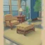 Placeholder: A living room with armchair and fancy stools. colored pencil sketch