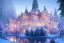 Placeholder: a magical crystal snow pink gold house palace in the woods, blue lake,sun,white swanns,pink vertical, blue lake,sharp, vines, candlelit, endor, ornate, elegant, highly detailed, artstation, concept art, smooth, sharp focus, illustration, 8k, splash art, wallpaper, key visual