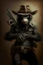 Placeholder: dark monkey cowboy with 2 pistols