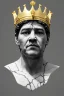 Placeholder: Ultra Realistic image, classic sculpture, white marble material, Maradona, gold crown of natural thorns, god crown, gold veins, gold ornaments, sun rays background, waist up portrait, epic, celestial, cinematic lighting, God lights, 4k resolution, smooth details, soft lighting, unreal engine 5, art station, substance 3d.