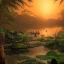 Placeholder: highly detailed indian lake with lotus landscape with jungle, sunset, illustration, cinematic lighting, 4k, 8k, octane render, digital concept art, trending on artstation, pinterest, extremely detailed, ambient lighting.