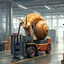 Placeholder: A giant snail in a factory driving around in a forklift, and are in the way for every worker