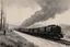 Placeholder: The illustration for the book, called "The Road", feature two tramps, a long old freight train, around 1920.