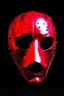 Placeholder: Create a metal mask that covers the bottom half of the face. The eye openings should be recessed and obscure the wearer’s eyes, showing them as glowing red. It should be gunmetal gray color and have symmetrical holes over the mouth area that glow slightly red. It should be worn by a rabbit and have a black hood