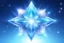 Placeholder: cosmic crystal light blu and white. it's glossy and suspended in a light sky with stars galaxy and bright