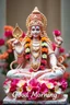 Placeholder: A statue of lord shiva made of pure flowers, beautiful, cinematic macro shot, "Good Morning" written in the bottom