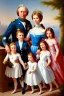 Placeholder: A family painting of a beautiful modern European family with two parents and five kids, photo - realistic