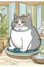 Placeholder: A fat palace cat etting pampered in a spa, cartoon, funny