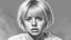 Placeholder: Black and white pencil sketch of 1990s blonde short hairstyle, tears, crying, photorealism, 3d, 64k, high resolution, hyperrealism, f/16, 1/300s.