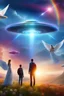Placeholder: ufo rainbow, , ufos fleet, intergalactic,angels, beaux paysages fleuris