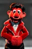 Placeholder: Waist up muppet Portrait, Kim Jong-un muppet doll, black suit, photo studio, red background, unreal engine 5, concept art, art station, god lights, ray tracing, RTX, lumen lighting, ultra detail, volumetric lighting, 3d.