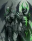 Placeholder: demonio de armadura negra y verde y alas de ángel negras fumando