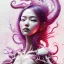 Placeholder:  Asian woman, leaning pose, octopus, pink short hair, latex suit, style <Yoji Shinkawa>, Bones, watercolor illustration by <agnes cecile> squid, plants, wildflower, intricate detail , portrait, high lighting, Gradient background,