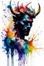 Placeholder: silhouette of a demon created from abstract multi-colored ink splatters, (((white background))), Carne Griffiths, Leonid Afremov, Watercolor, trending on artstation, sharp focus, studio photo, intricate details, highly detailed, by greg rutkowski