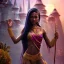 Placeholder: fantasy setting, woman, dark skin, Indian, 20 years old, magician, warrior, hourglass body shape, bicolor hair, muscular, cinematic, Arabian clothes, dark clothes, war clothes, insanely detailed, Arabian style, half-hawk haircut, medieval