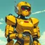 Placeholder: a feminine robot, yellow, post apocalyptic, fallout, vintage anime