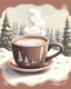 Placeholder: A steaming cup of hot cocoa on a snowy winter day, depicted in a cozy and whimsical illustration.