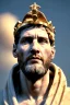 Placeholder: Realistic image, Roman sculpture made in white marble with gold veins, Lionel messi with gold laurel leaves crown, waist up portrait,marble material, gold ornaments, Renaissance style, sun rays background, epic, celestial, cinematic lighting, God lights, 4k resolution, smooth details, soft lighting, unreal engine 5, art station, substance 3d.