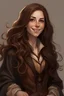 Placeholder: Femme medieval, habit de cuir, cheveux long brun, yeux brun, grande, joyeuse, pouvoir magique, animé