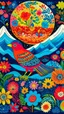 Placeholder: A Birds and Flowers, Kids can have fun the different patterns and designs on the body. Design with a bird standing in a grassy meadow with mountains. in the background." with bright and happy colors. and whimsical decorations. in vibrant hues