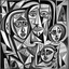 Placeholder: picasso cubism black and white woman and child in middel