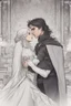 Placeholder: Strahd Von Zarovich being kissed by a beautiful woman with white hair, wearing an off the shoulder dress. Settling