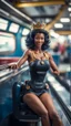 Placeholder: full body portrait of bazooka panther princess chilling on top of a high speed train in the metro barber shop tool shed,bokeh like f/0.8, tilt-shift lens 8k, high detail, smooth render, down-light, unreal engine, prize winning