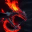 Placeholder: s 79924533 dragon flying with black, opaque scales, volumetric lighting, photo realistic, dark fantasy, dramatic, ferocious, spitting red hot fire out of it's mouth over the ocean with a erupting volcano that is leaking