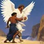 Placeholder: [illustration by Angus McBride] Jacob wrestling with angel