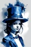 Placeholder: Indigo and white girl with a Top hat in oil painting effect ink brushstrokes