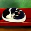 Placeholder: oil portrait of tricolor pattern Cat sleeping in a sofa by monet 8k