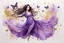 Placeholder: Dynamically dancing long haired brunette woman, in lilac, butterflies, watercolor and ink, golden glitters