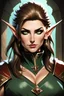 Placeholder: Help me create a D&D portrait of a half-elf mage by the name of Lady Serafina. She is approximately 49 years old. She is beautiful with green eyes. Art style by Greg Rutkowski.