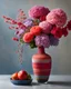 Placeholder: november very sunny day at 10 a.m. volumetric lightning, professional studio photography with Leica Hermes Edition M7 camera of intricate qwilling floral bouquet in a metamodernist knit vase on brutalist knit table, overloaded and sophisticated composition, contemporary urban art gallery context, hyper detailed, hyperrealistic, intricate details. inspired by Mark Rothko, Benetton and Bruno Munari. Eye-catching, vivid, product-focused, sharp focus, extravagant.