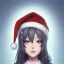 Placeholder: girl, Christmas hat on head, looking forward, anime art, cold weather, gray furry clothes,anime key visual of elegant young female