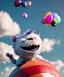 Placeholder: Ultra realistic speed clouds sky scene, wide angle view, sweet childs falling down, inflatable color clothing, free jumping flying, many trinkets, monster head, hair monster, many jelly beans, balls, color smoke, smile, happy, circus style, extreme, wind, clouds sea, 20,000 feet altitude, stratosphere, soft color, highly detailed, unreal engine 5, ray tracing, RTX, lumen lighting, ultra detail, volumetric lighting, 3d, finely drawn, high definition, high resolution.